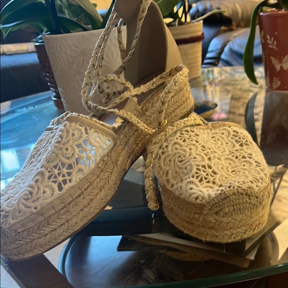 Cream Crochet Platform Espadrilles
